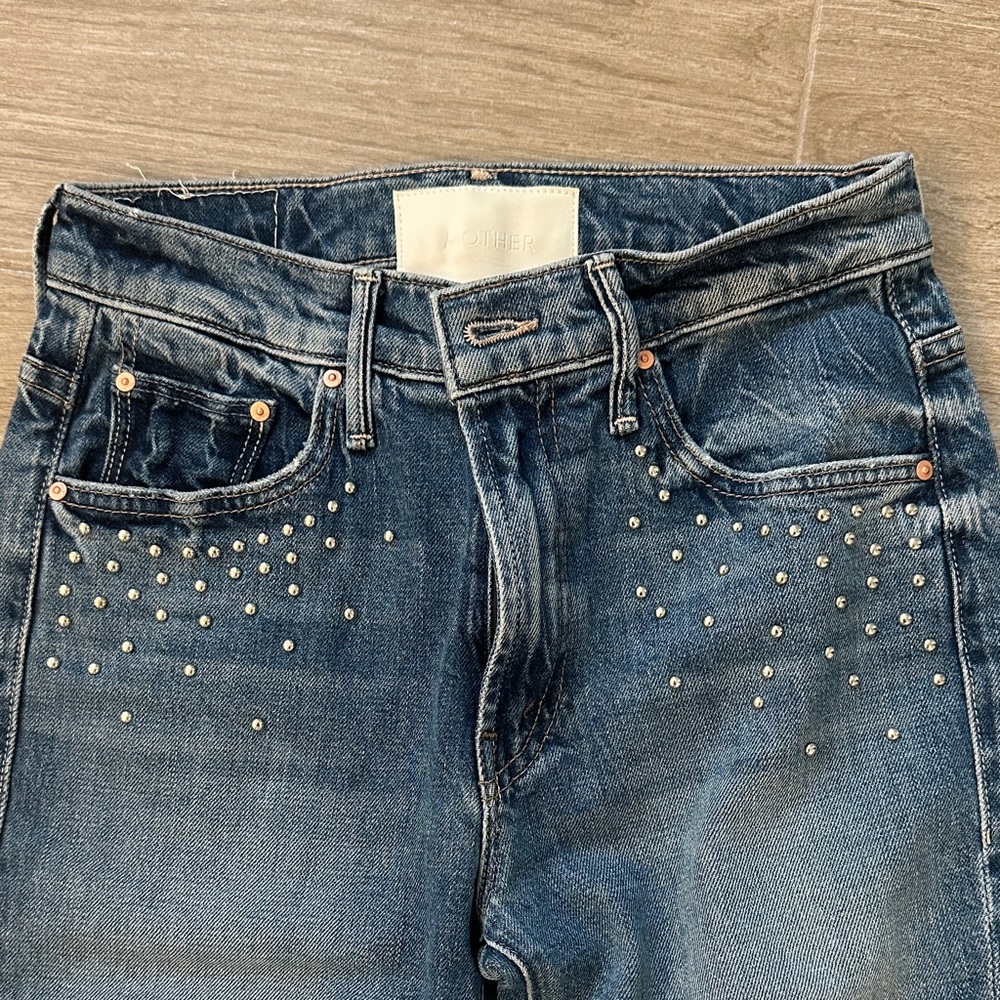 MOTHER Blue Embellished Flare Jeans. Size 25